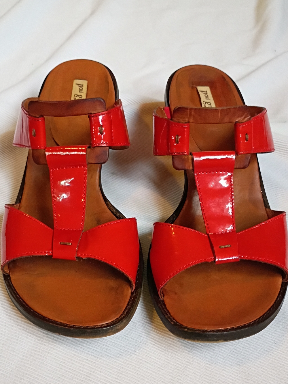 Paul Green Red Patent Leather T‑Strap Slide Sandals